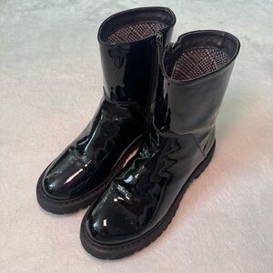 AQUATALIA Black Patent Leather Ankle Boots, Made in Italy, Grunge Goth Boots